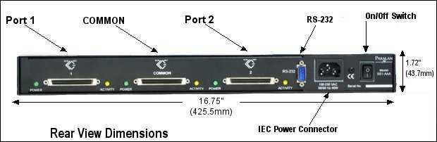 Rear View Dimensions of SCSI Switch Model SS1